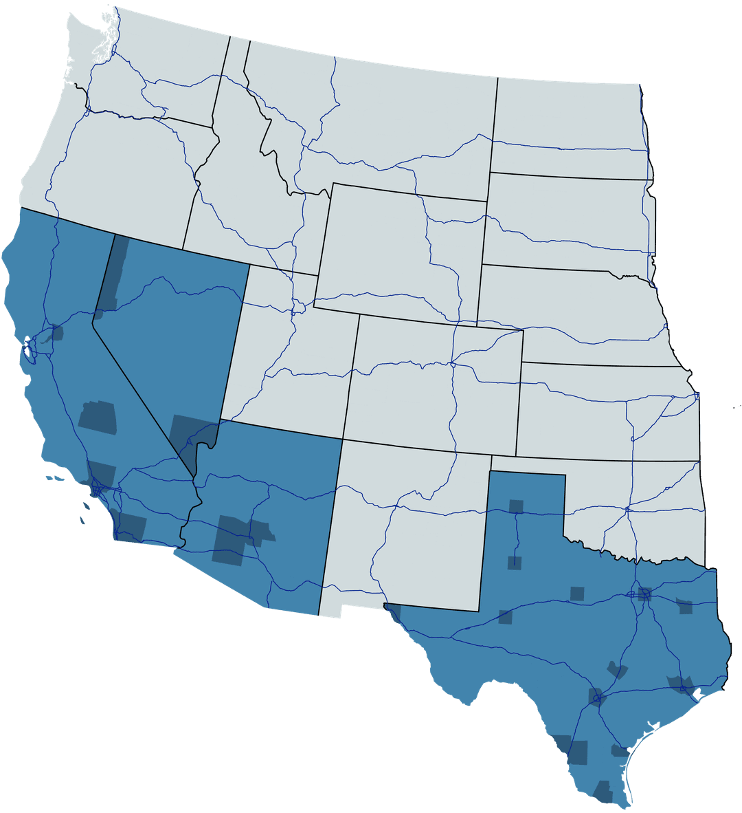 Service Coverage Area - California, Nevada, Arizona and Texas